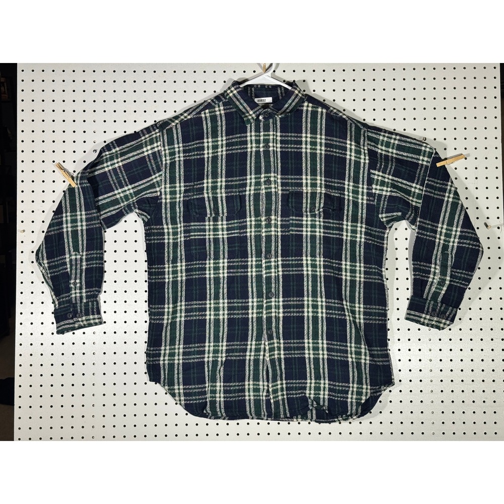 American Eagle Outfitters Mens Large Green Navy Blue Plaid Flannel Shirt L/S